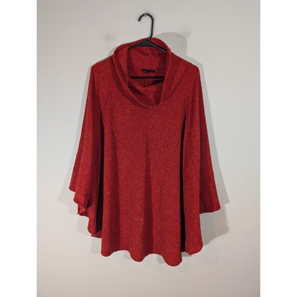 Lane Bryant Women Red Cowl Neck Sweater Plus 18/20 Artsy Mature Poncho - Picture 1 of 6